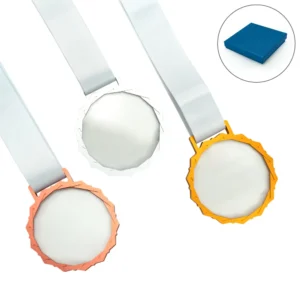 Glass Medals with Metal Frame and 3cm White Ribbon - Image 1