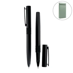 Black Metal Pen Set with Matte Finish in Hardboard Slide to Open Box - Image 1